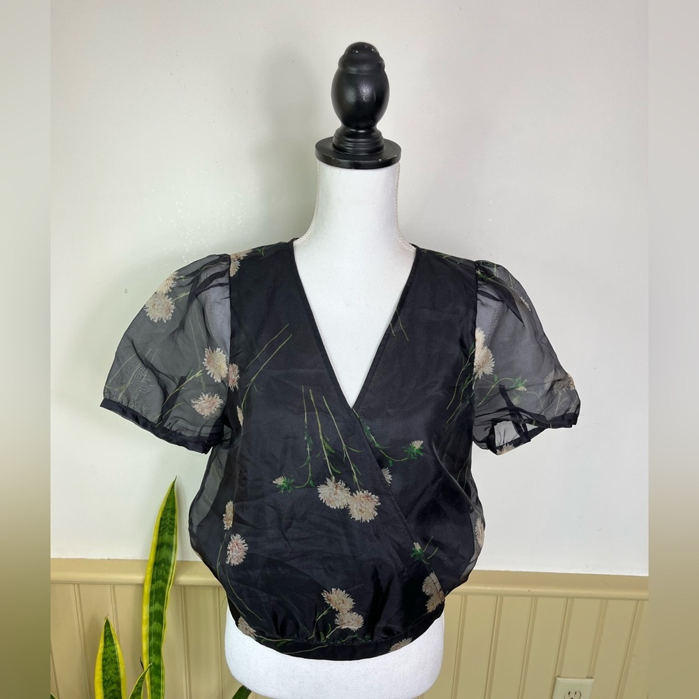 Madewell Silk Puff Sleeve Wrap Top S Romantic Floral Coquette